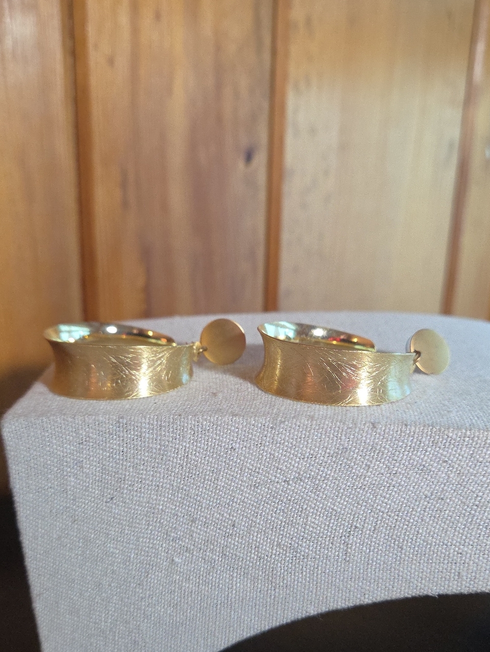Lightweight Etched Gold Tone Post Hoop Earrings
